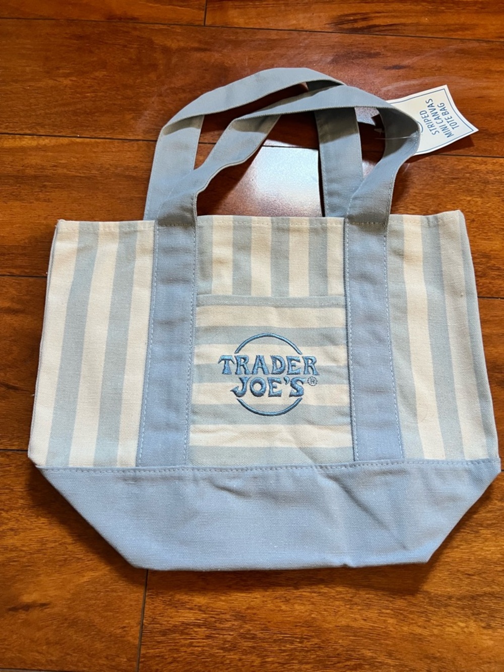 Trader Joe's Striped Canvas Tote in Light Blue